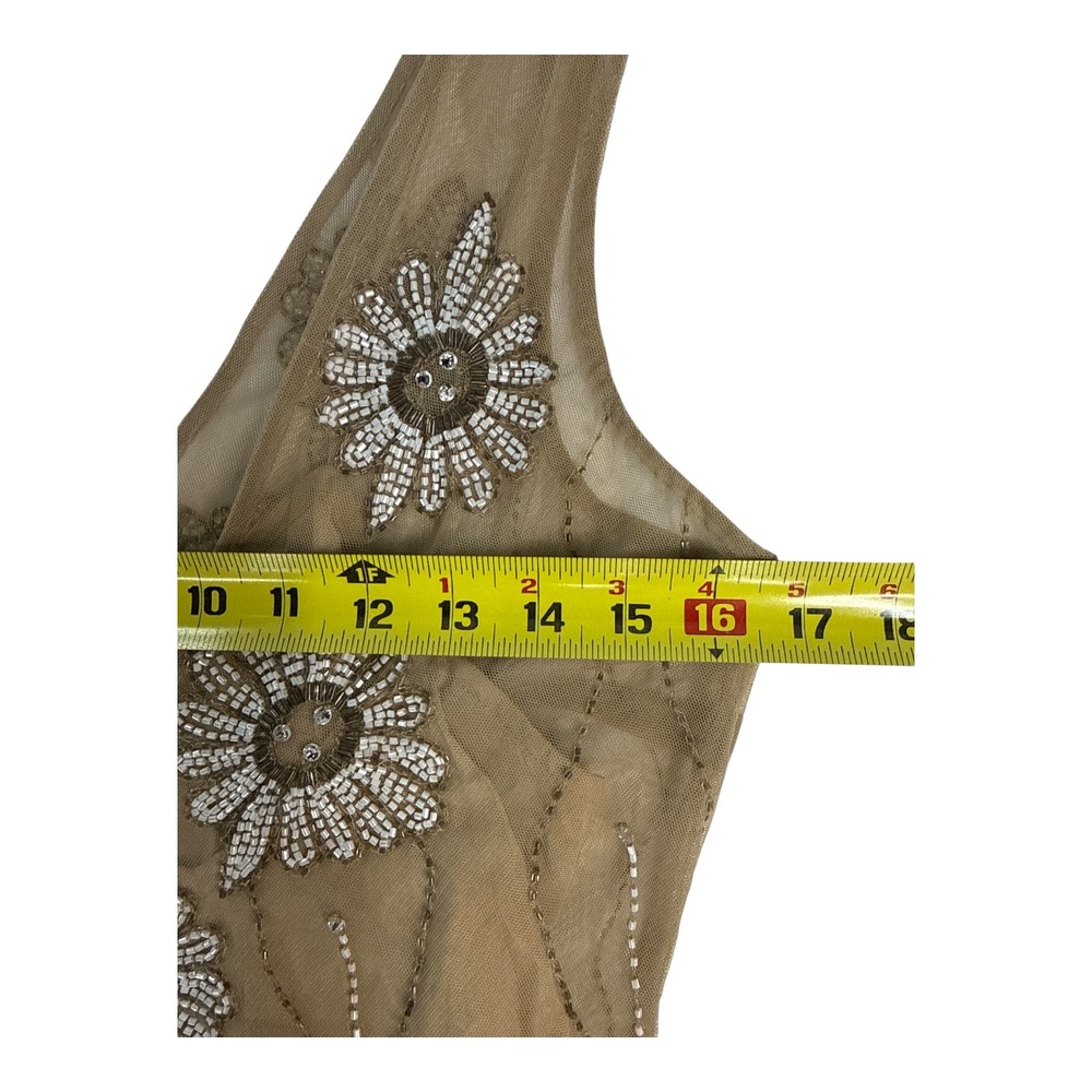 Tracy Reese New York Beaded Silk Mesh Tank Top Tan Floral Rhinestone Size 4 - Picture 8 of 8